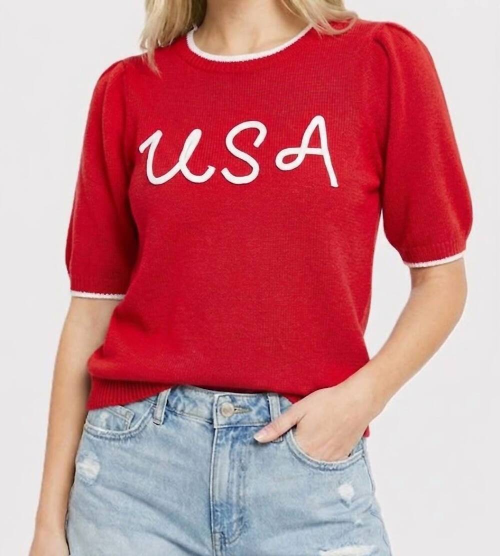 NEW STACCATO usa letter stitched top in red